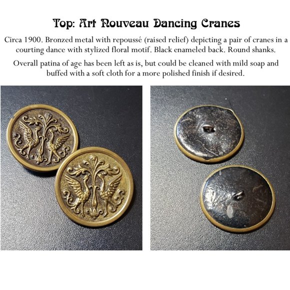 Antique & Vintage Gold-Toned Buttons, 2 Pairs - Picture 2 of 5